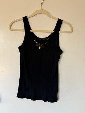 The Limited Black Ribbed Tank Top with Gem Accent